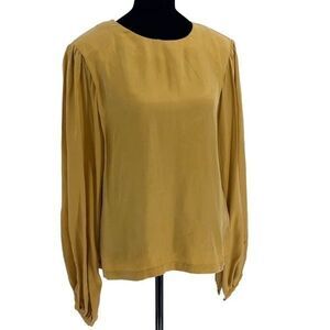R.G. Kane Womens Puff Long Sleeve Cupro Blend Joan Blouse Top Mustard XS‎ NWT